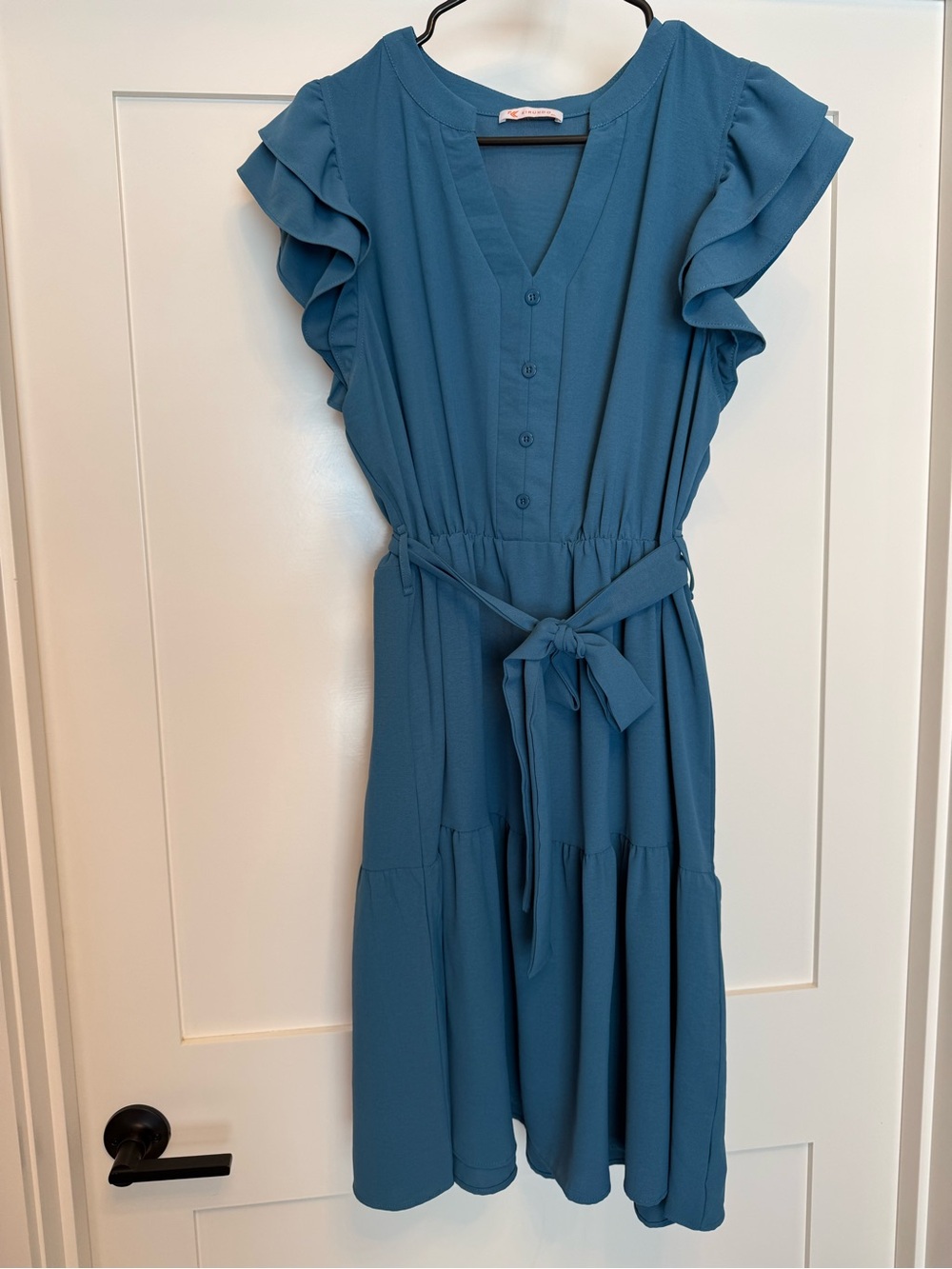 Women’s Teal V-Neck Tie-Waist Dress - Picture 3 of 4
